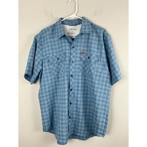 Orvis Men's Large Blue Plaid Short Sleeve Button Up Outdoor‎ Fishing Shirt